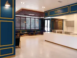 카페 감성 교회 라운지, 우드와 블루의 따뜻한 조화